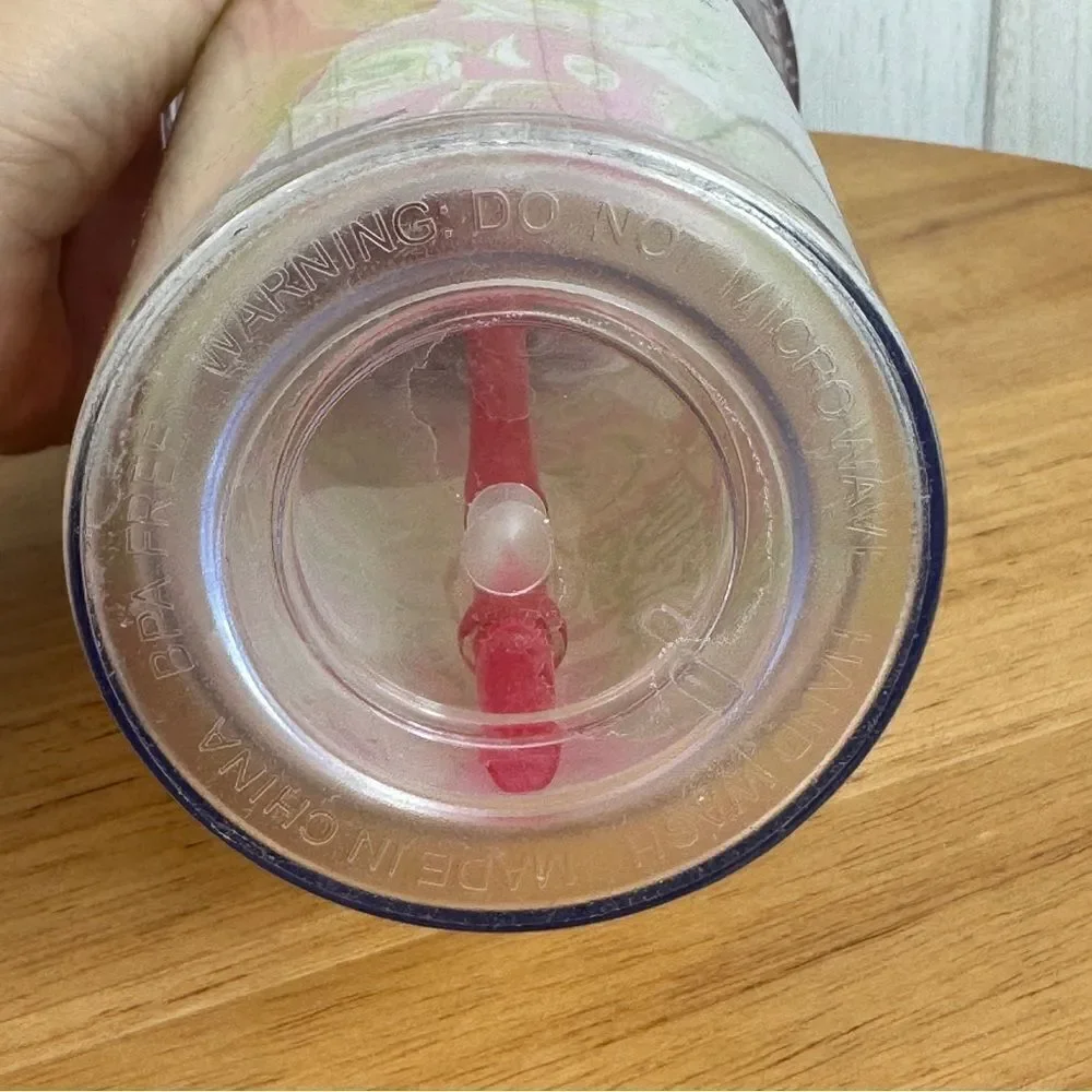 Lilly Pulitzer Elephants Acrylic Tumbler Cup Pink Green 20oz Lid‎ Straw